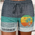 1pc Women's Drawstring Shorts, Casual Fashion Vacation Shorts with Sunset Palm Tree Print and Lettering, Polyester Knit Fabric with Pockets, Spring\u002FSummer\u002FAutumn Collection