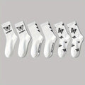 New Solid Color Black and White Butterfly Socks, Street Style Couple Socks for Men and Women