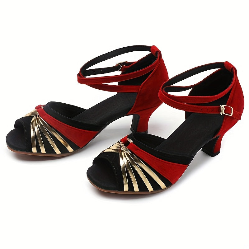 Women's Latin Salsa Dance Heels: Cross Strap Design & Ankle Strap Buckle For Comfort & Style!