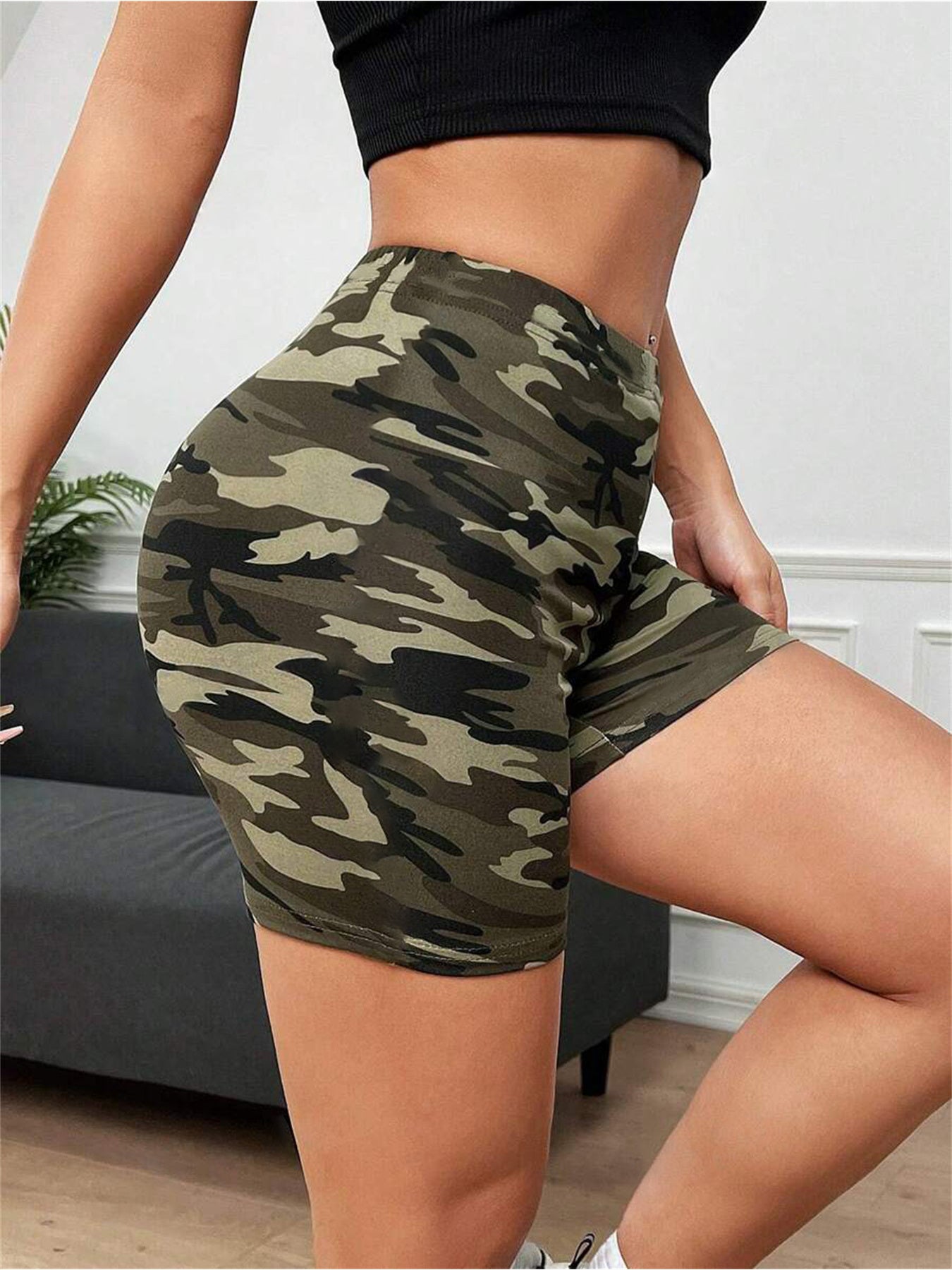 Summer 2024 Camo Print High-Waist Women's Athletic Shorts - Breathable, Slimming & Butt-Lifting for Running and Cycling