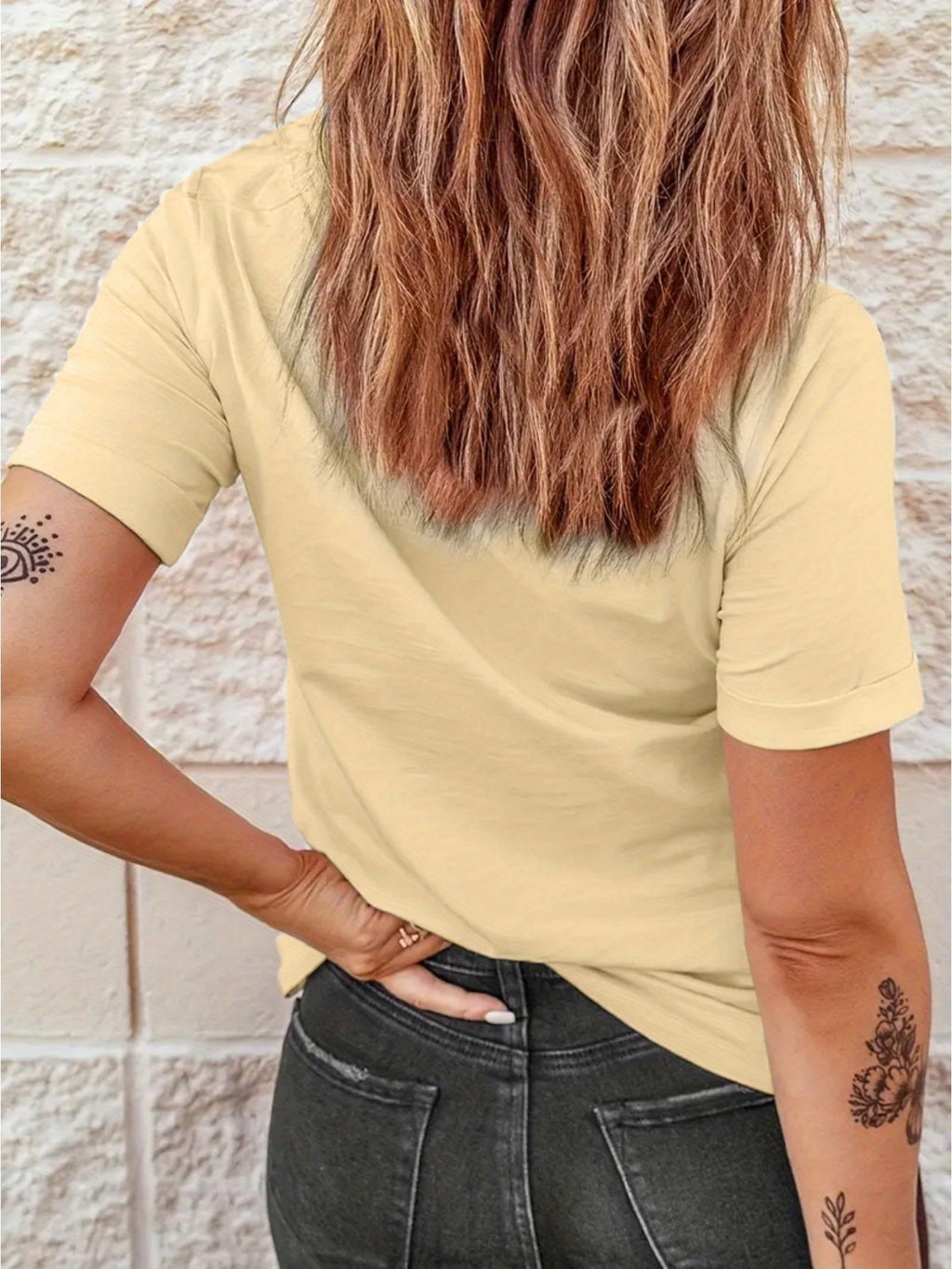 Rose Print Women's Casual Comfortable Crew Neck T-Shirt with Double Shoulder Seams