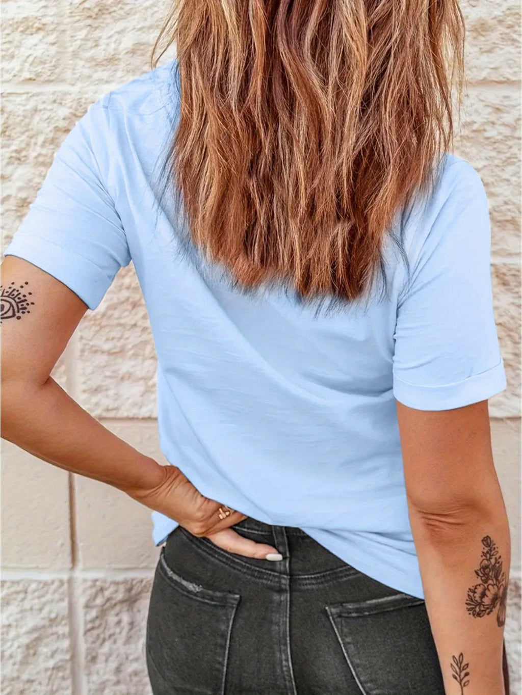 Rose Print Women's Casual Comfortable Crew Neck T-Shirt with Double Shoulder Seams