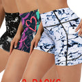 3pcs Women's High-Waist Yoga Shorts with Pockets - Tummy Control, Stretchy Running & Cycling Activewear, Floral Print, Black\u002FWhite, Blue\u002FBlack, Gray\u002FBlue Patterns, Polyester Blend for Spring\u002FSummer Fitness
