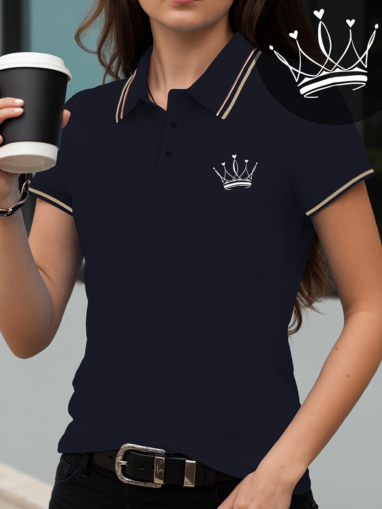 Women's Shirt Short Sleeve T-shirt with Crown Pattern Print