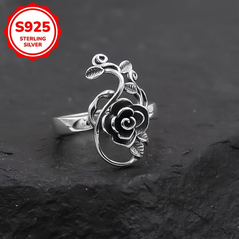 A Women's Ring Creative Rose Ring Fashionable Opening Adjustable Women's Ring 925 Silvery 3.5g Daily Dressing Wear Gift for Women