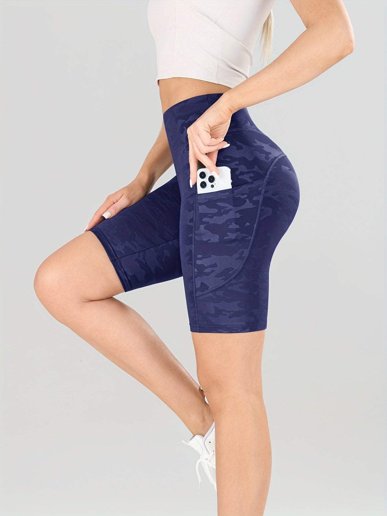 Women'S High-Waisted Camo Yoga Shorts - Stretchy, Breathable, Moisture-Wicking, Ideal for Running, Yoga, and Outdoor Fitness, Summer Workout Gear|Camouflage Pattern|Stretchy Fabric