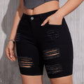 Ripped Holes Slimming Denim Shorts, Slash Pockets Stretchy Short Denim Pants, Women's Denim Jeans & Clothing