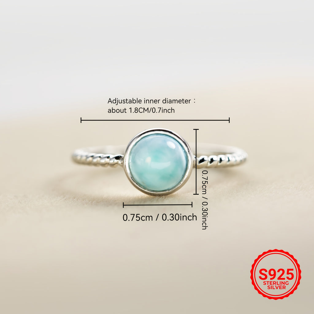 925 Sterling Silver Larimar Ring, Natural Blue Larimar Open Adjustable Ring, Perfect Wedding Bridal Engagement Anniversary Birthday Gift Valentine's Day Mother's Day Gift for Her, Christmas Thanks Giving