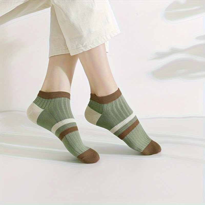 10-Pair Women's Colorful Ankle Socks, Breathable & Sweat-Absorbent, Trendy Striped Design, Casual Short Socks, Stylish & Versatile For Outdoor Wear