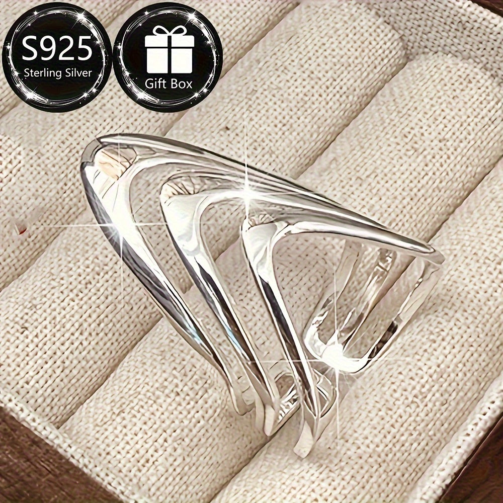 1pc Women's Fashion Wide Band Ring Hip-Hop Style Layered Adjustable Open Ring 925 Silver Total Weight Approximately 0.07 oz Comes with Exquisite Gift Box Packaging Mother's Day Preferred Gift Wedding Bridesmaid Gift Suitable for Music Festivals