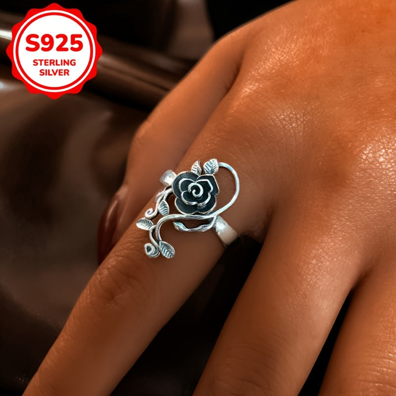 A Women's Ring Creative Rose Ring Fashionable Opening Adjustable Women's Ring 925 Silvery 3.5g Daily Dressing Wear Gift for Women