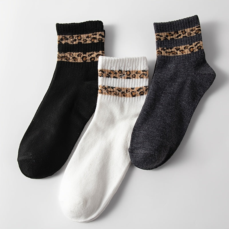 9-Pack Women's Leopard Print Heart Stripe Fashion Casual Mid-Calf Socks for Everyday Use