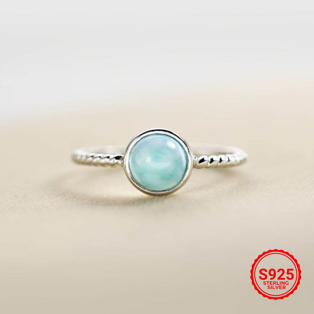 925 Sterling Silver Larimar Ring, Natural Blue Larimar Open Adjustable Ring, Perfect Wedding Bridal Engagement Anniversary Birthday Gift Valentine's Day Mother's Day Gift for Her, Christmas Thanks Giving