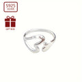 1pc 925 Pure Silvery Adjustable Ring with Hollow Heart Opening Ring Wall Niche Design Jewelry Decoration