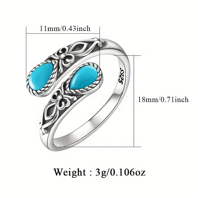 A pair of Women's rings, creative bow, inlaid synthetic turquoise spoon shaped ring, 925 Silvery 3g, daily wear, gift giving for women