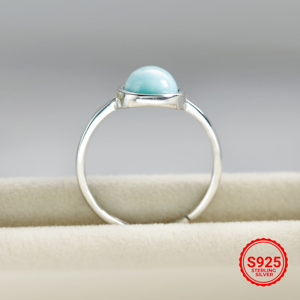 925 Sterling Silver Larimar Ring, Natural Blue Larimar Open Adjustable Ring, Perfect Wedding Bridal Engagement Anniversary Birthday Gift Valentine's Day Mother's Day Gift for Her, Christmas Thanks Giving