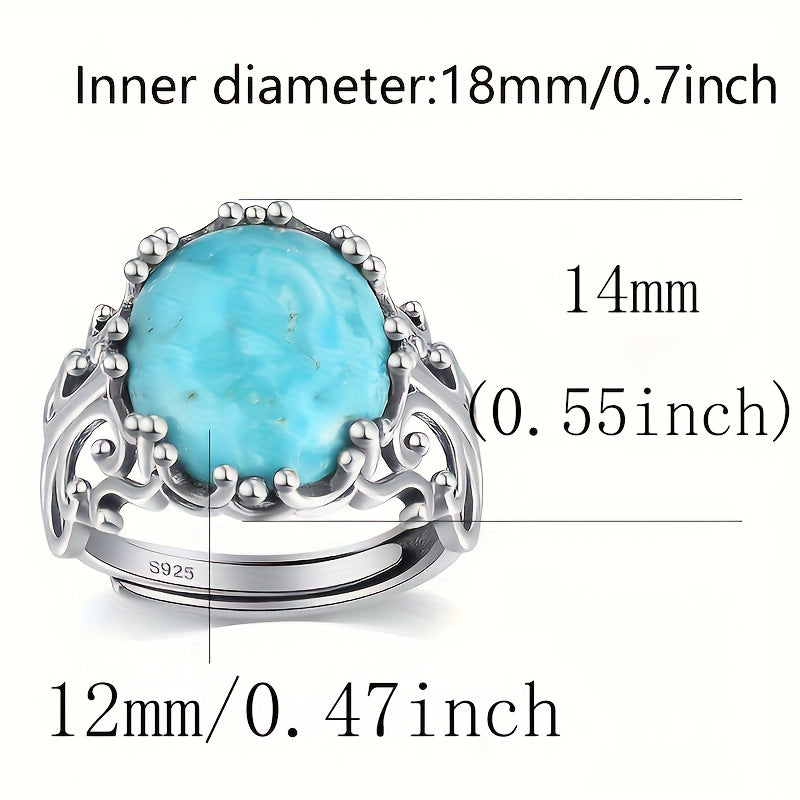 A Stylish S925 Silver Ring for Women Featuring Floral Designs And Turquoise, Adjustable And Open-Ended, Perfect As a Jewelry Gift for Mother'S Day, with a Low Allergy Risk And a Weight of 3.3G.