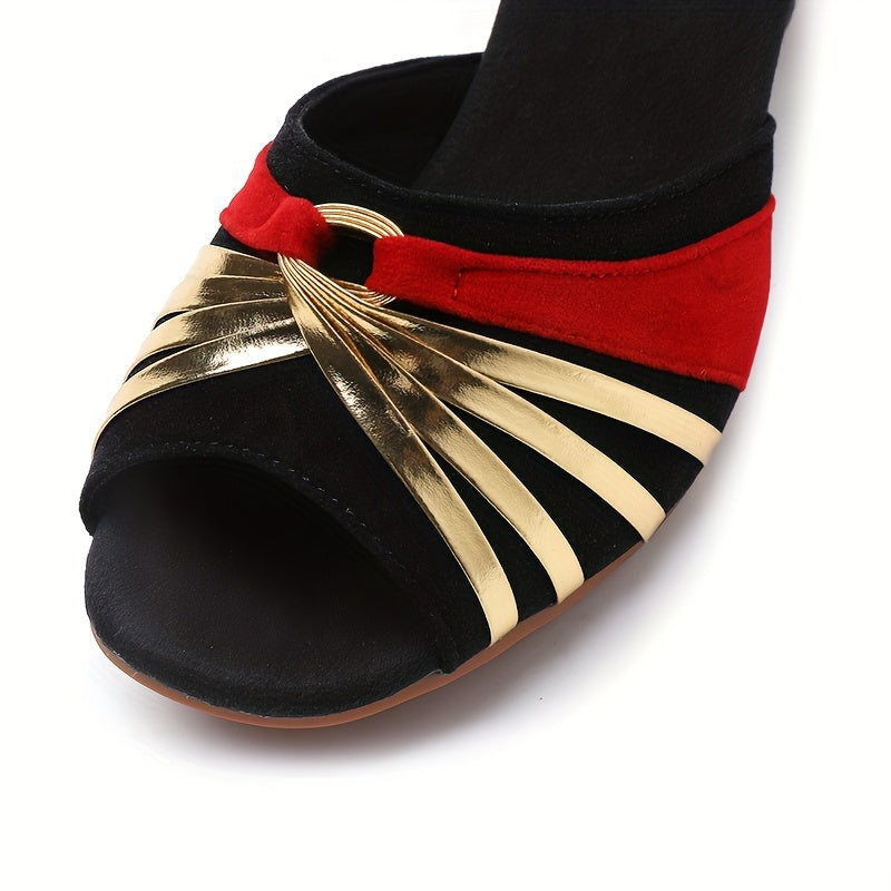 Women's Latin Salsa Dance Heels: Cross Strap Design & Ankle Strap Buckle For Comfort & Style!
