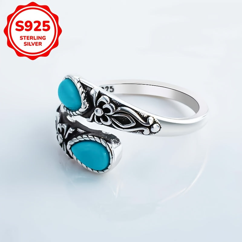 A pair of Women's rings, creative bow, inlaid synthetic turquoise spoon shaped ring, 925 Silvery 3g, daily wear, gift giving for women
