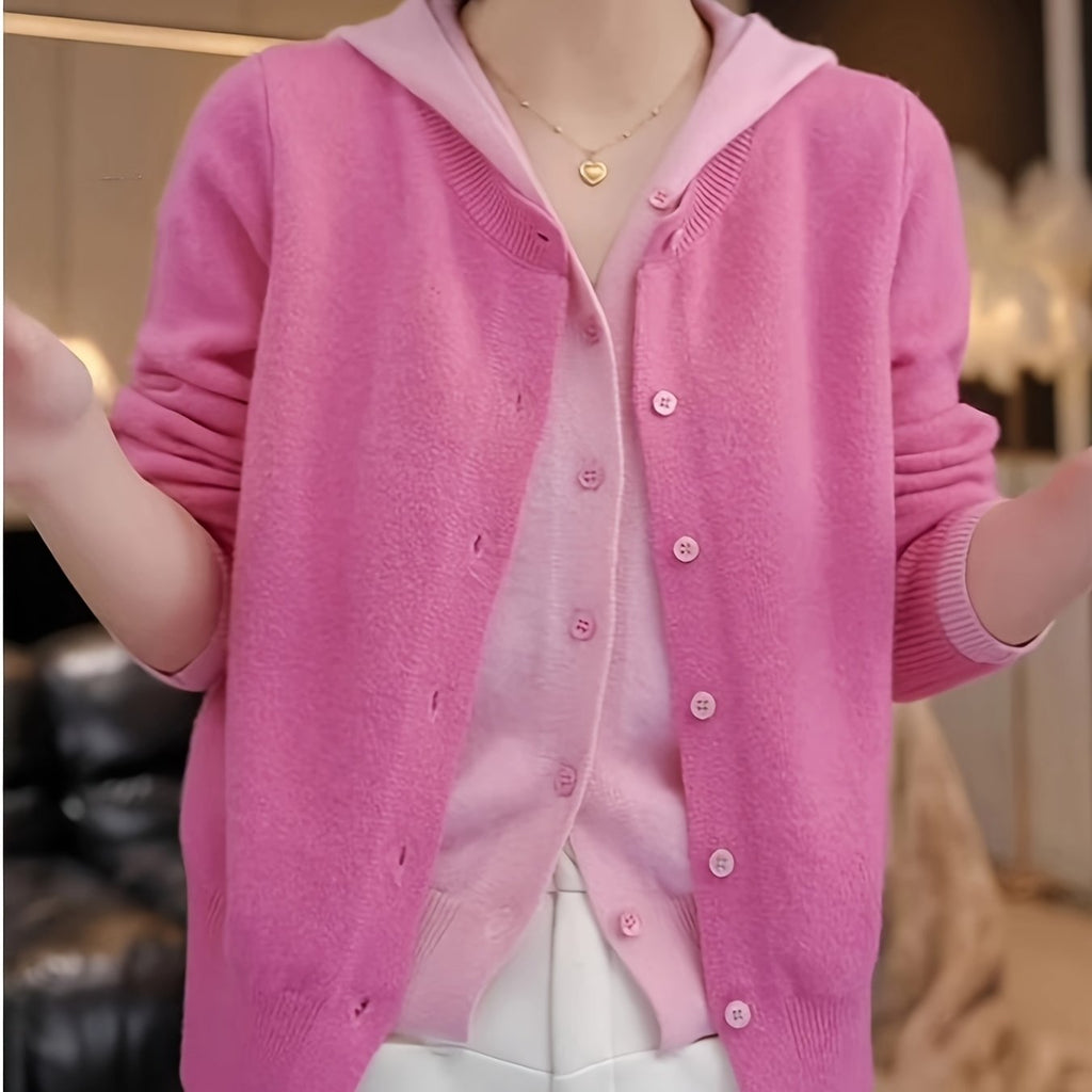 Women's Two-Piece Sweater Set, Pink Hooded Cardigan and Pullover, New Long-Sleeve Top for Spring\u002FAutumn Season