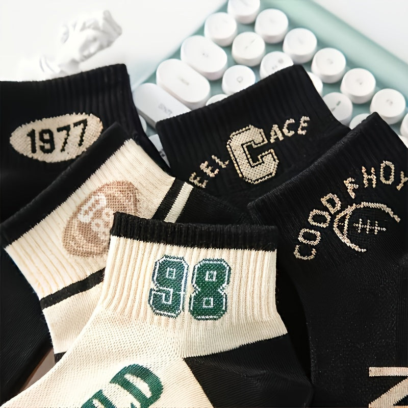 5 Pairs Women's Casual Socks, Unisex Simple Crew Socks, Comfy & Breathable Socks, for Daily & Outdoor Wearing, Spring And Summer