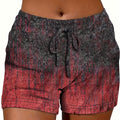 Women's Casual Printed Drawstring Shorts - Stretchy Elastic Waist, Gradient Red and Black, Polyester Blend, Summer Fashion