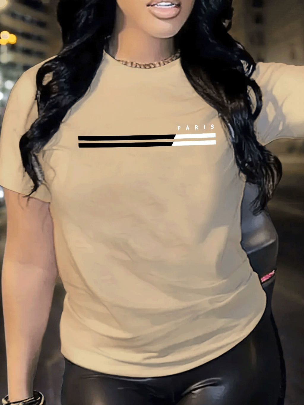 1pc Paris Graphic Print Women'S Casual Summer T-Shirt - Red, Short Sleeve, Round Neck, Polyester Blend, Comfort Fit, Casual Wear | Graphic Tee | Comfortable Fit