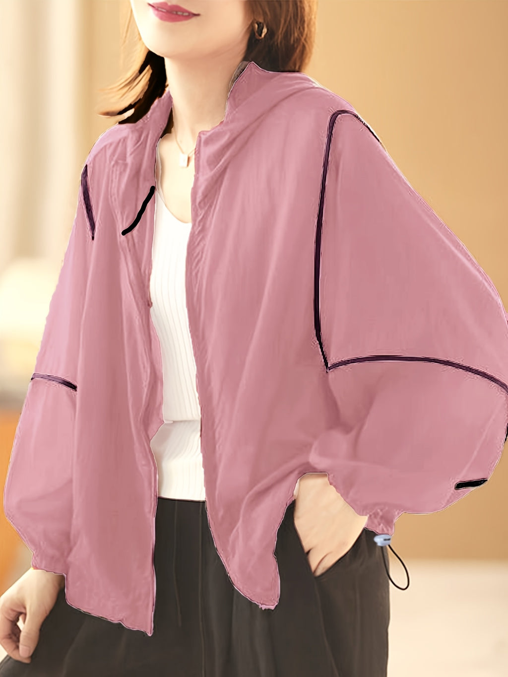 Women's Bohemian Shirt - Lightweight Breathable Loose-Fit Long Sleeve Hooded Cardigan with Pockets, & Sheer Mesh Panels for Outdoor Activities, Casual Elegance Collection