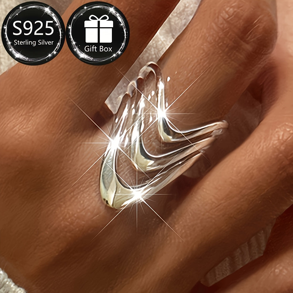 1pc Women's Fashion Wide Band Ring Hip-Hop Style Layered Adjustable Open Ring 925 Silver Total Weight Approximately 0.07 oz Comes with Exquisite Gift Box Packaging Mother's Day Preferred Gift Wedding Bridesmaid Gift Suitable for Music Festivals