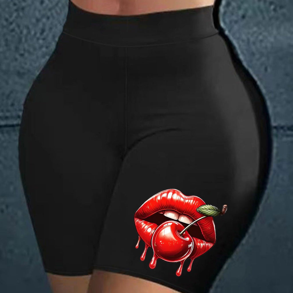 Women'S High-Waisted Biker Shorts - 4-Way Stretch, Non-See-Through, Moisture-Wicking, Quick-Dry, Comfortable Yoga & Running Athletic Shorts, Polyester 95%, Spandex 5%, Geometric-Pattern, Spring Season, Regular Fit, Knit Fabric, 200 g\u002Fm²