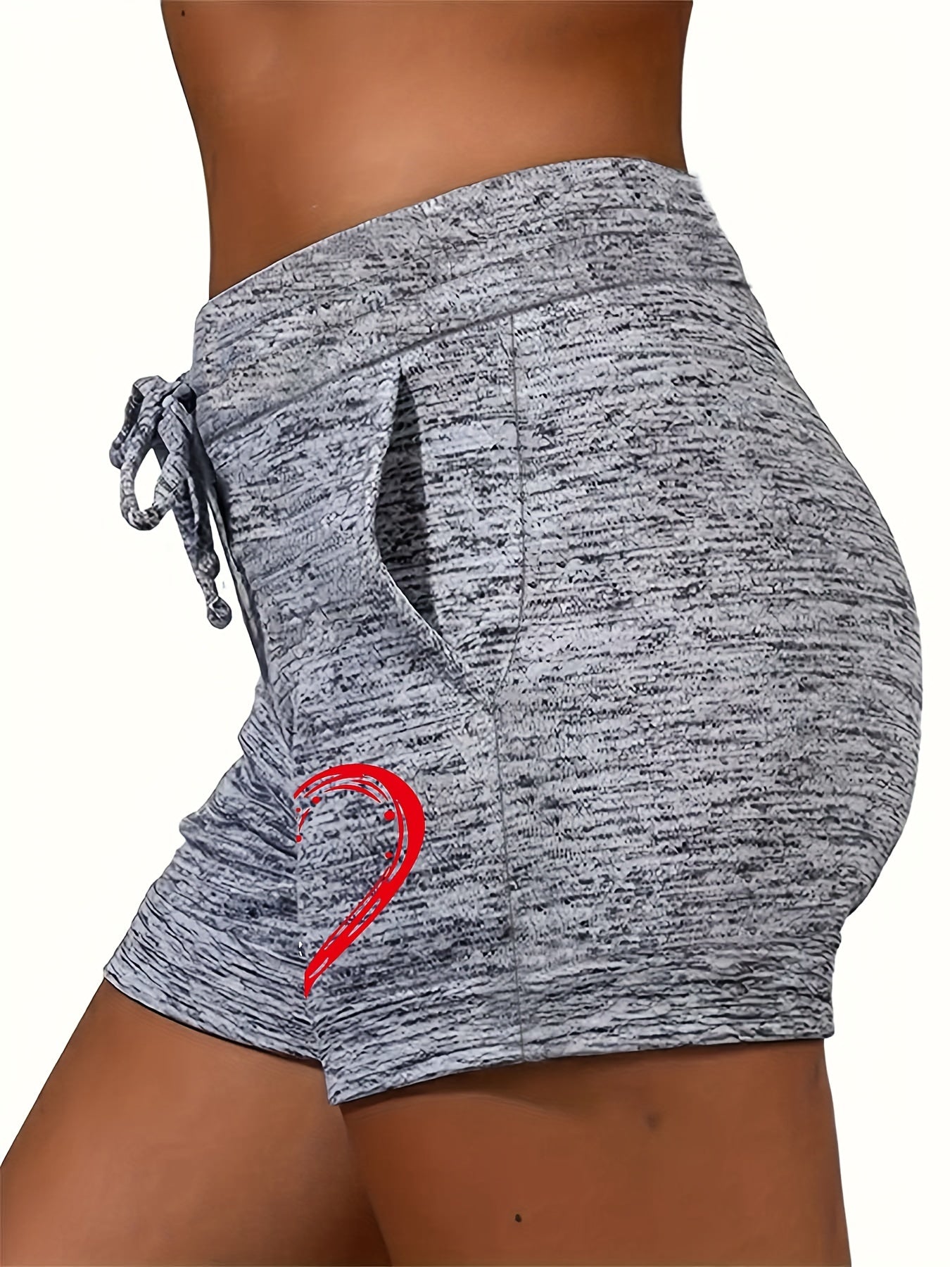 Heart Print Drawstring Shorts, Sports Casual Summer Shorts, Women's Clothing