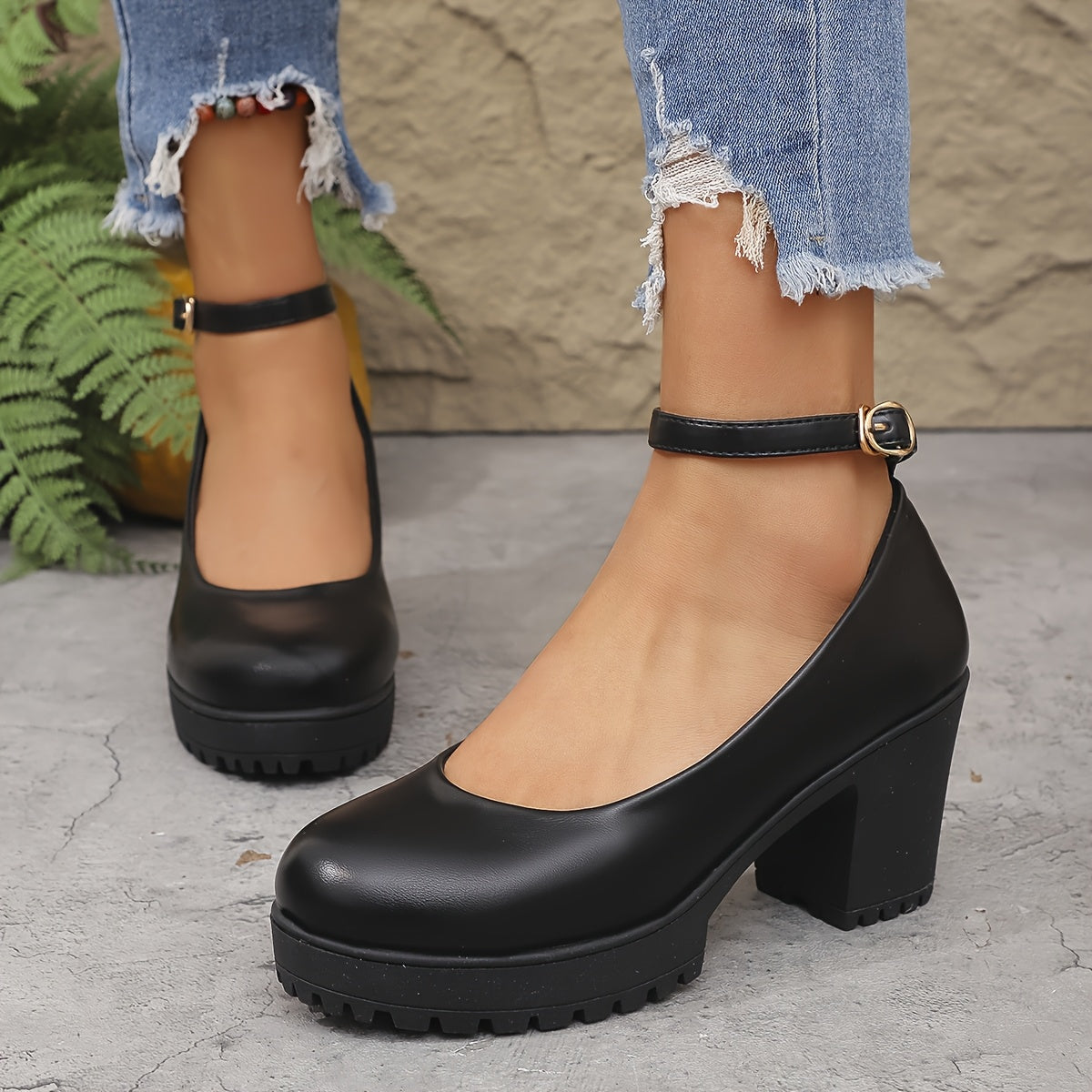 Women'S High Heel Block Heels, Solid Color Plain Toe High Heel Shoes, Lightweight Man Made Materials Upper, Rubber Sole, All-Season Sexy Style