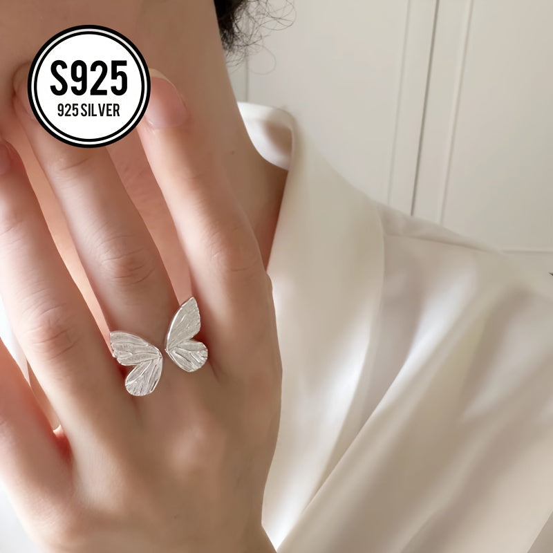 925 Hypoallergenic Sweet Butterfly Ring Niche Design Celebrity Simple Temperament Ring Daily Wear Accessories Decorative Accessories Valentine's Day Mother's Day Gift Lady Gift Anti-oxidation Storage Gift Box 3.6g